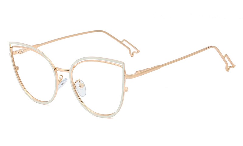 Peekaboo-gafas con filtro de luz azul para mujer, a la lentes transparentes, montura de gafas de ojos de gato ópticas metálicas, montura dorada, color blanco: gold white frame