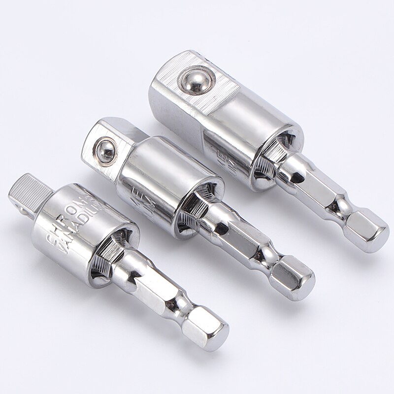 Electric Drill Socket Adapter For Impact Driver With Hex Shank To Square Socket Drill Bits Rotatable Extension 1/2" 3/8" 1/4"