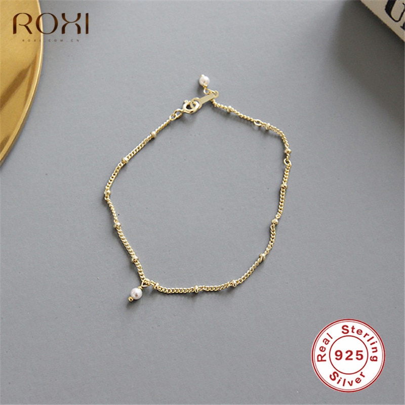 ROXI 925 Sterling Silber Armbinde Abstandshalter Perlen Kette Armbinde Minimalistischen Süßwasser Perle Armbänder für Frauen Schmuck