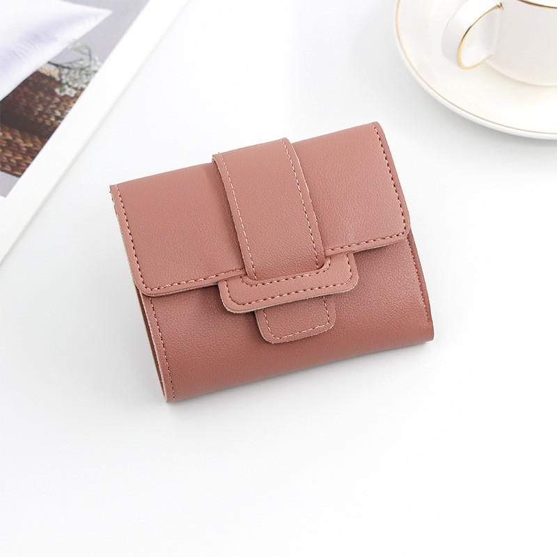 Women's Three- Folding Short Wallets Lovely Candy Color Female Coin Purse Casual Pu Leather Card Holder Slim Hasp Clutch: Rose red