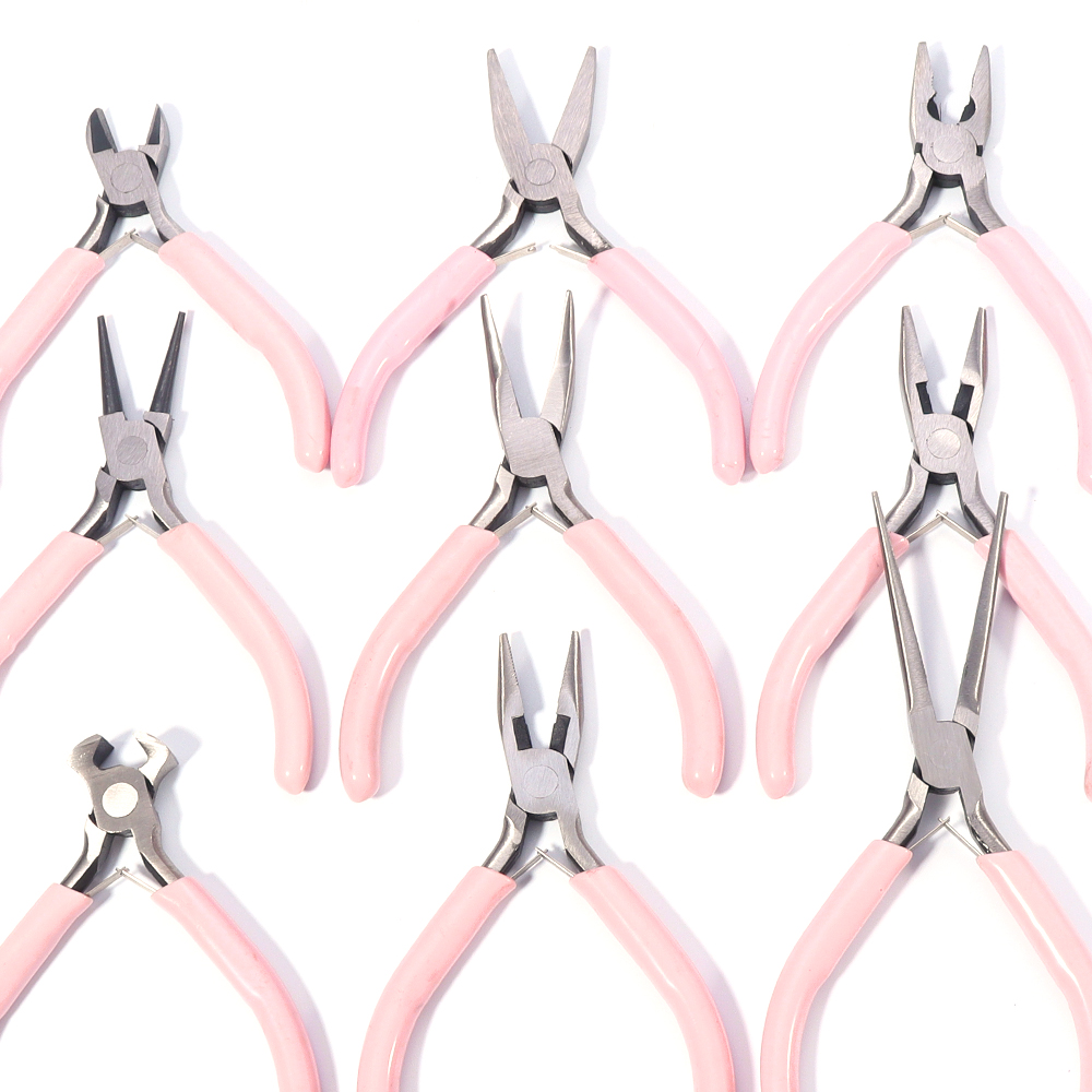 Portable Pink Color Stainless Steel Pliers Tools Set Round Nose Cutting Wire Plier Kit For Handcraft Beading DIY Jewelry Making