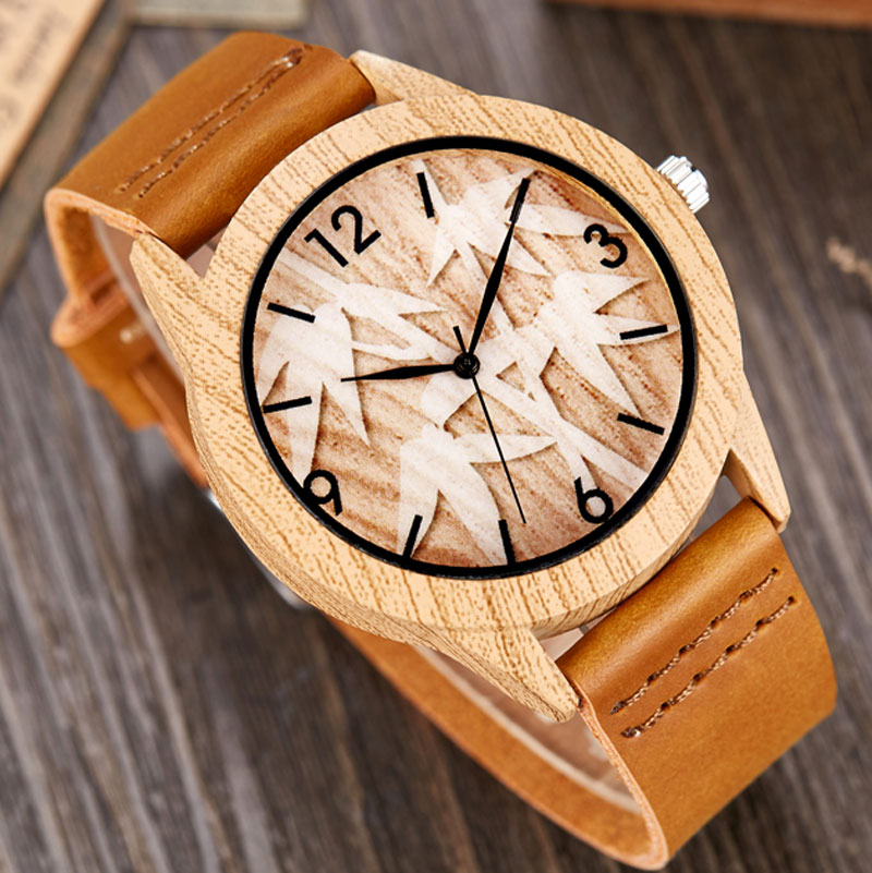 Reloj de pulsera de madera de imitación de árbol y ciervo para hombre y mujer, cronógrafo de imitación de Animal, caja acrílica, color marrón: W287-1