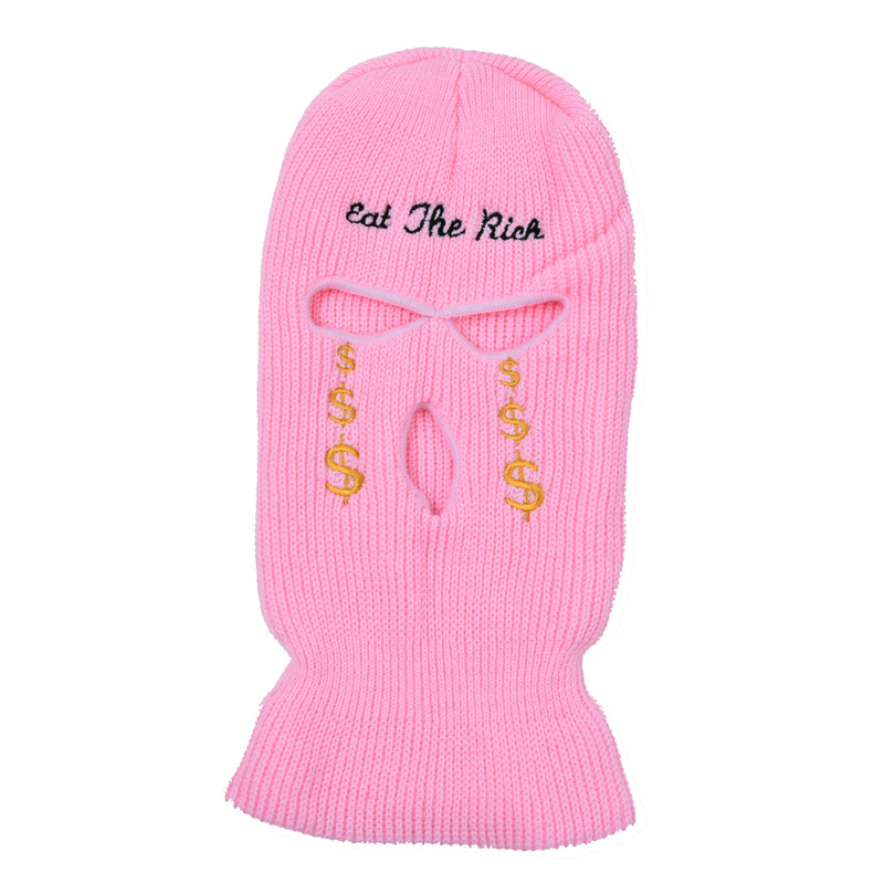 Masque en tricot avec lettres brodées, cagoule 3 trous, chapeaux, de personnalité de fête, Ski unisexe, cyclisme, bonnets de sport au: 02