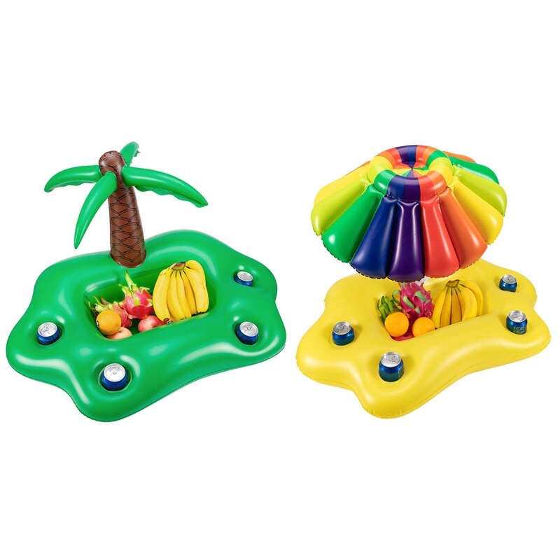 2x Summer Pool Inflatable Cup Holder Water Party Ice Bar Swimming Pool Float Beer Beverage Cooler Pvc Shape & Green Coco