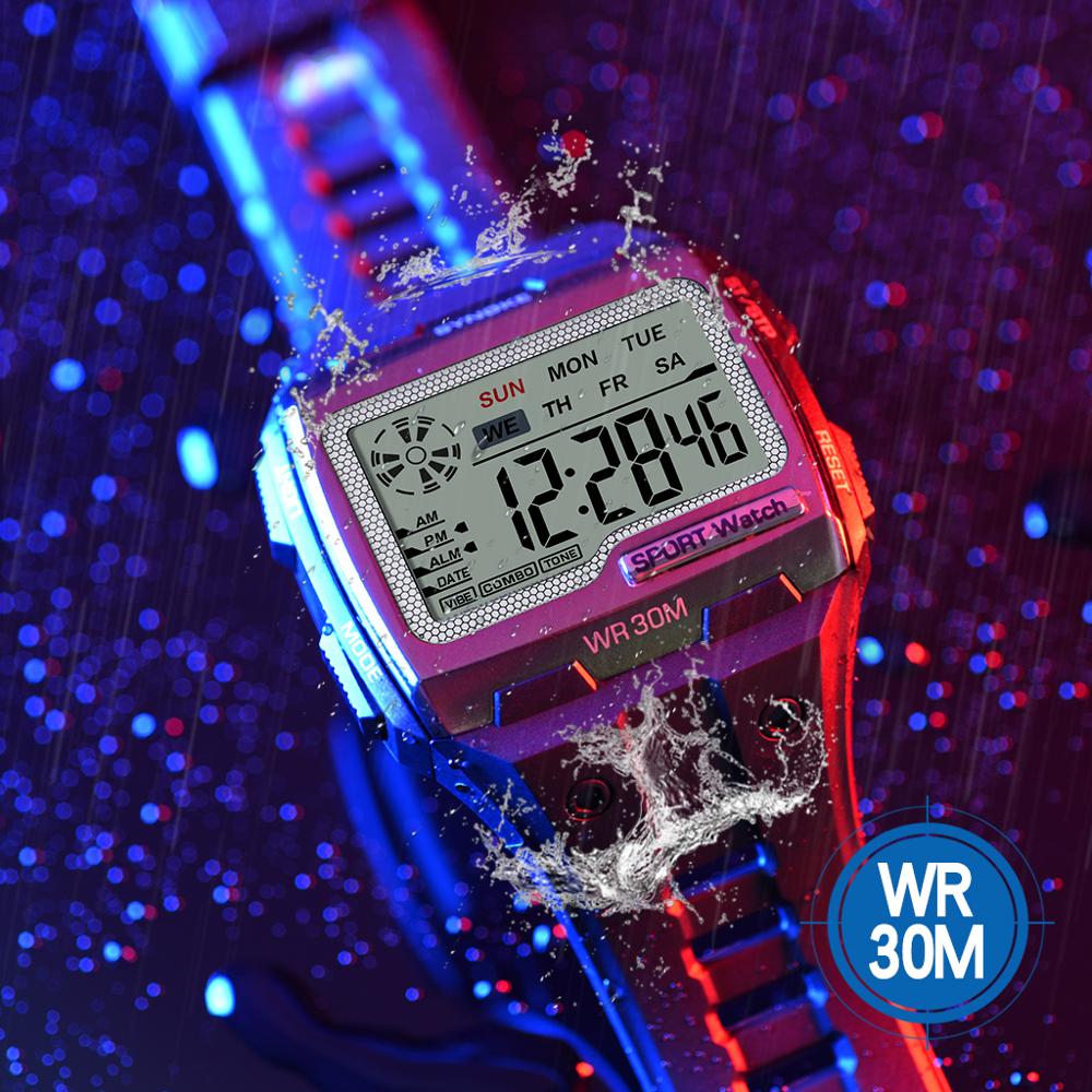 Synoke Mode Mannen Vierkante Digitale Horloge Lichtgevende Buitensporten Waterdicht Man Horloge Led Display Multifunctionele Horloge
