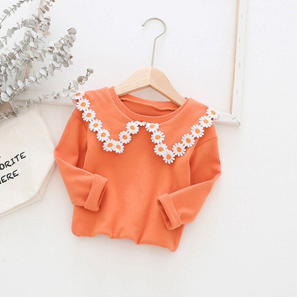 Lente Zoete Herfst Meisjes Prinses T-shirt Tops Daisy Revers Kraag Mode Baby Kids Kinderen Baby Basic T-shirts Tees: orange / 6T