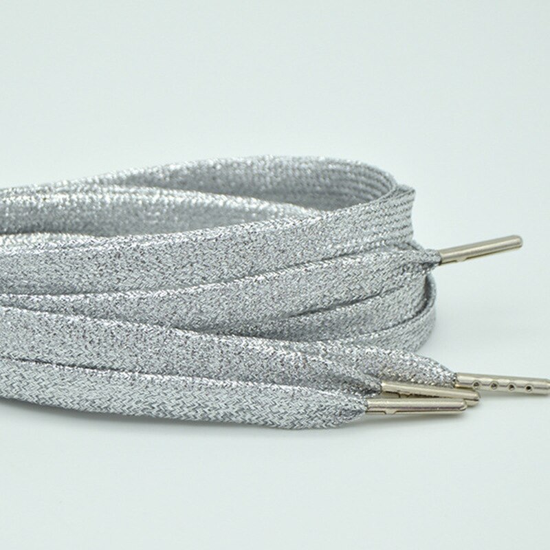 1Pair Flat Shoelaces Silver Metal Head Laces Camping Shoelaces Strings 115cm Metallic Glitter Shiny Gold Shoelace Shoe Lacing