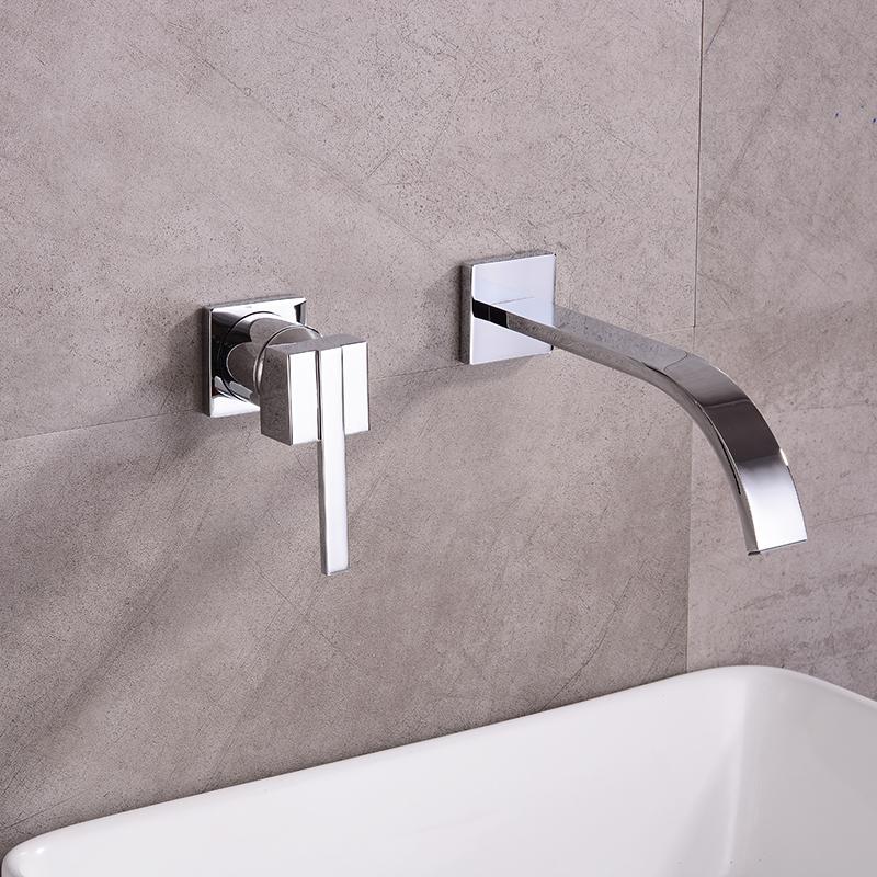Poleret krom etgrebs to hullers vægmonteret håndvaskarmatur til badeværelset. håndvask blandingsbatteri