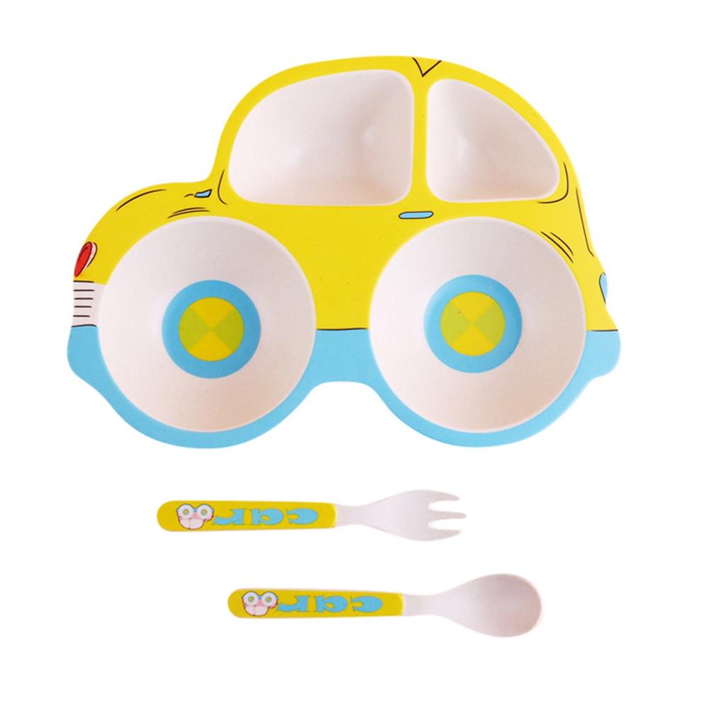 Children's Plate Cute Car Cartoon Household Dishes Bowls Baby Feeding Plate Toddlers Eating Tray Fork Spoon Set