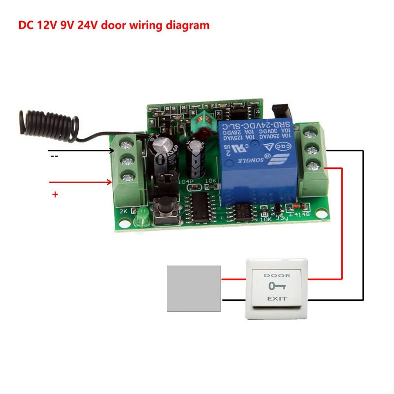 Dc 9v 12v 24v 1 ch 1ch rf trådløs fjernbetjening switch system, sender + modtager med en knap ,315 / 433 mhz