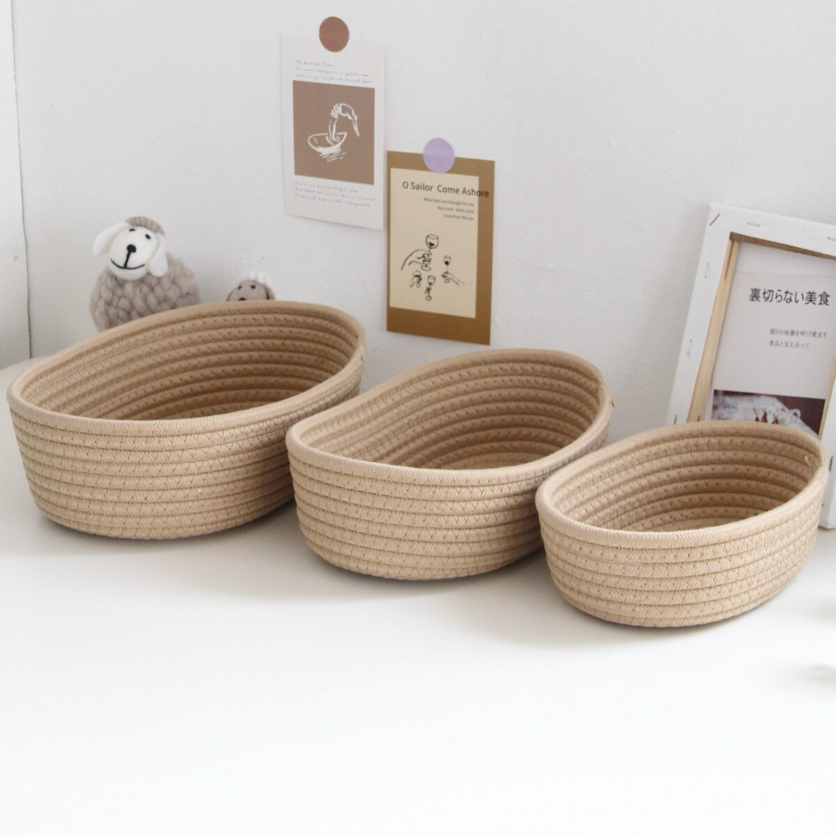 Boat-shaped Storage Basket Storage Box Desktop Sundries Storage Basket Cosmetic Porch Hand-woven Cotton Thread Storage Basket