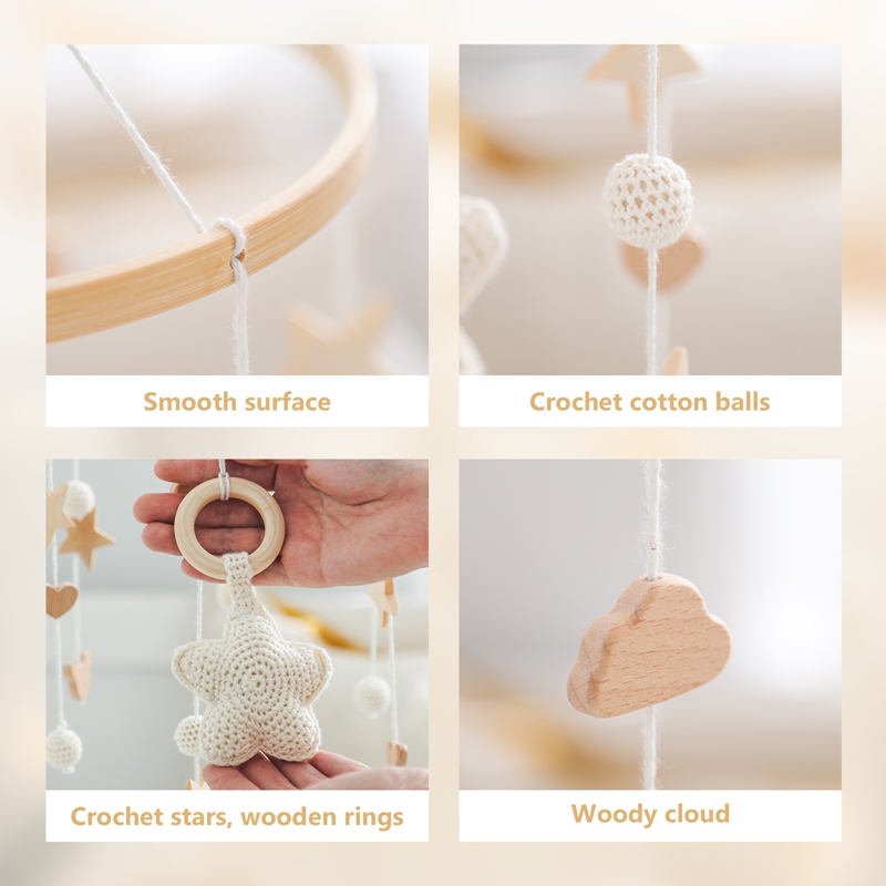 Campana para cama móvil para cuna de bebé, sonajero de madera de ganchillo, colgante de estrellas, campana para cama, juguetes para recién nacido, soporte para cuna cómodo, juguetes colgantes,