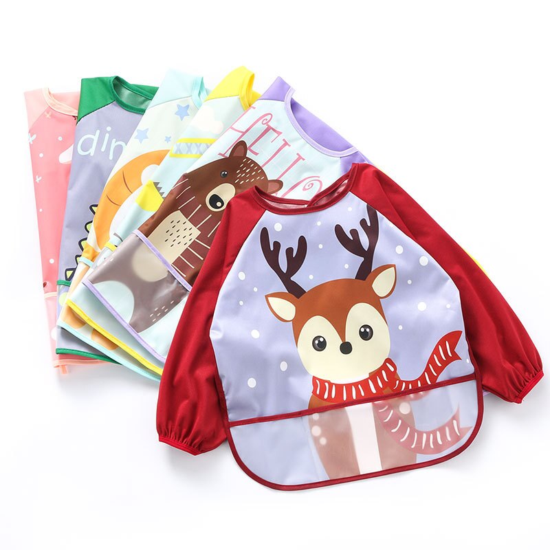 Bavoirs imperméables pour bébés, Bandana coloré de dessin animé pour enfants, bavettes d'alimentation, tablier de dessin à manches longues, accessoires pour bébés