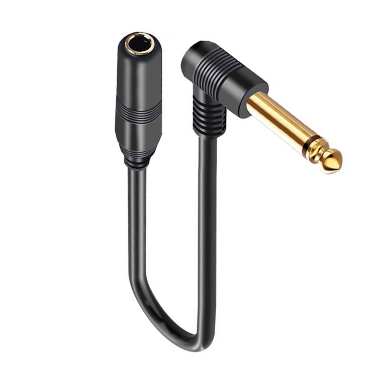 Zweikanaliges Gitarren-Verlängerungskabel Mono 6,35 TRS-Stecker auf 6,35 mm Ellenbogen 6,5 TRS-Buchse Audiokabel 0,1 m für Verstärker, Klaviere, Zuhause
