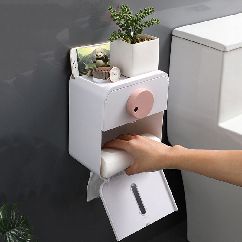 Baispo dobbeltlags tissueboks i toilet vægmonteret papirholder drænbar servietholder wc organizer badeværelsestilbehør sæt