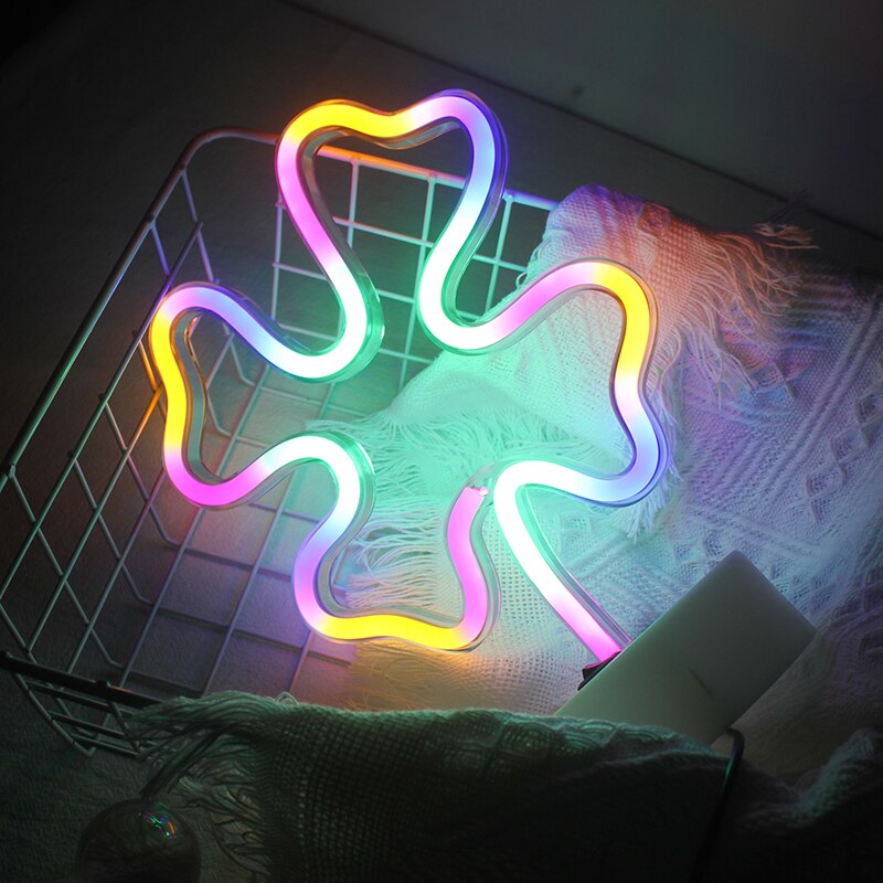 Wanxing Klavertje Vier Lichten Neon Led Neon Borden Met Usb Of Batterij Aangedreven Kinderkamer Kerst Bruiloft Decoraties