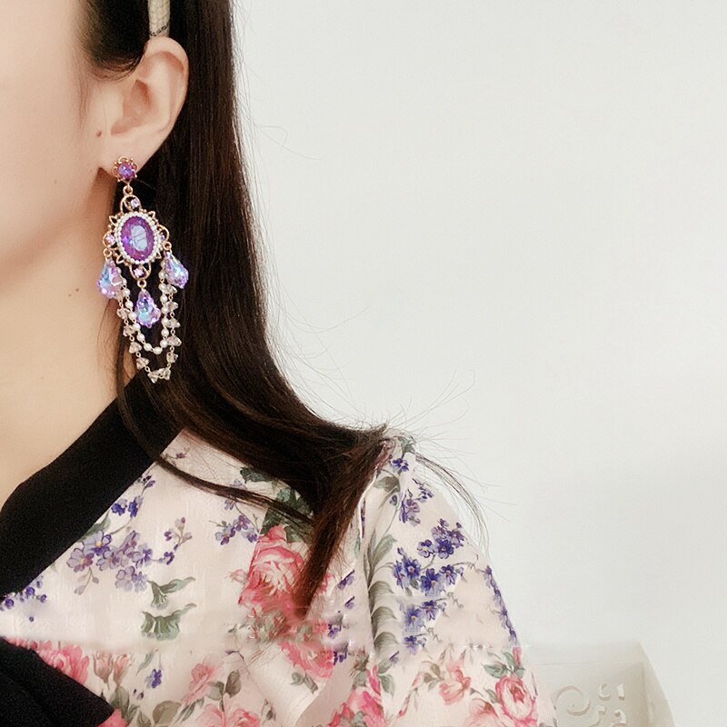 Vintage Korea Exaggerated Crystal Earrings for Women Shiny Pendientes Mujer Moda Dangle Statement Earrings