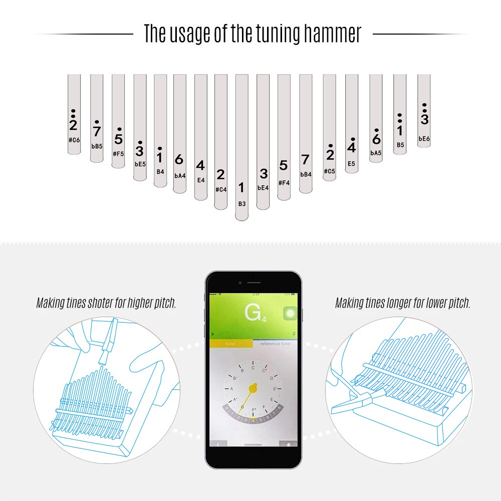 LINGTING K17P 17-key Portable Thumb Piano Kalimba Mbira Sanza Solid Wood Material with Case Stickers Tuning Hammer Pickup