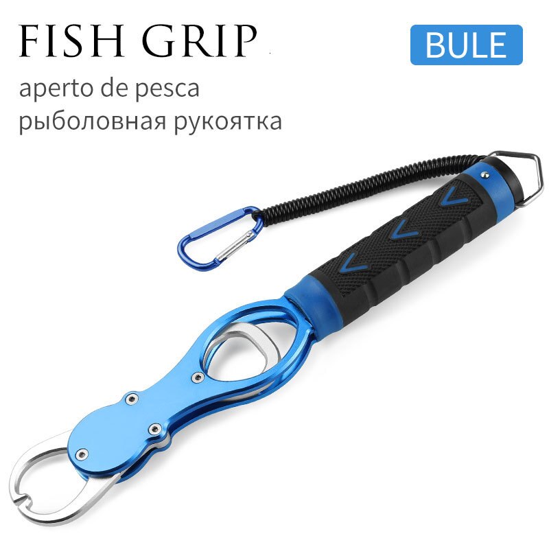 Linnhue fisketang greb sæt aluminiumslegering fiskegrej krog genvinde cutter line split ring fiskeredskab: Blå greb