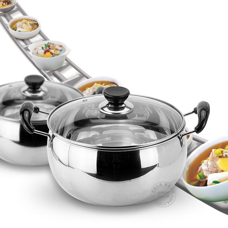 22cm Stainless Steel Food Soup Cooking Pot Hotpot Cooker Rice Noodle Roll Steaming Milk Cooking Pan Kitchen Cookware