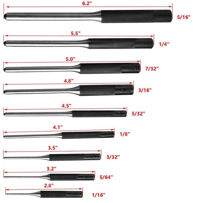 Shgo -9Pcs Roll Pin Punch Set En 4Pcs Hollow End Starter Punch Tool Met Rode Case