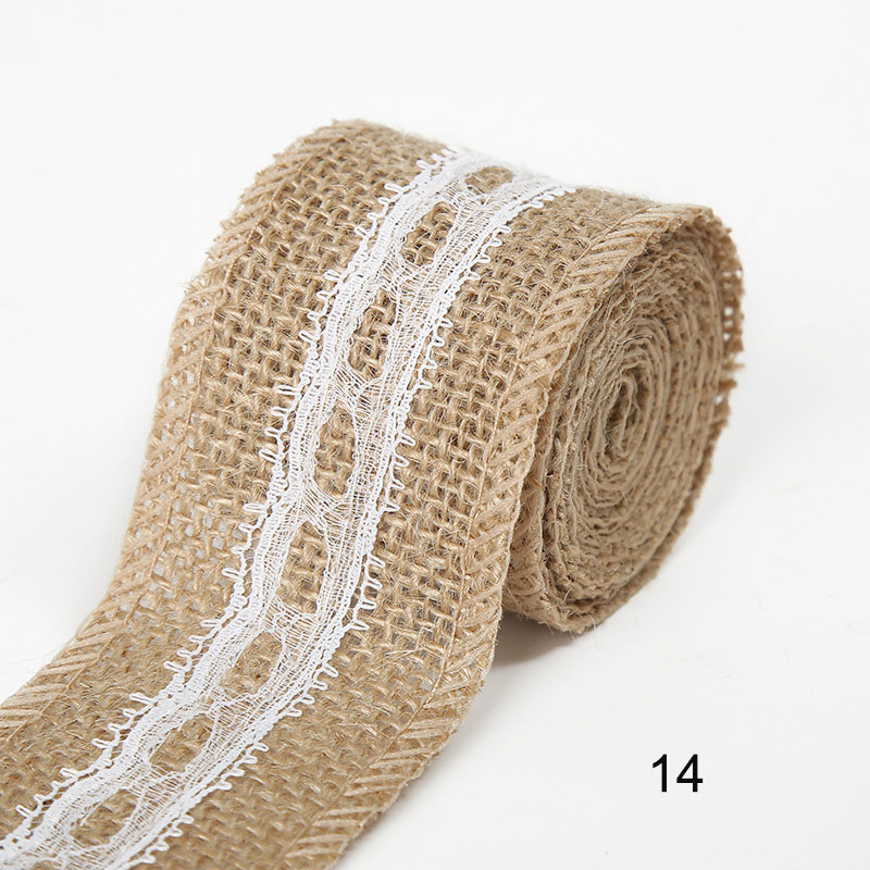 2M/Roll Natuurlijke Jute Grof Linnen Lint Wit Kant Bruiloft Verjaardag Kerst Decoratie Diy Ambachten Retro Verpakking lint