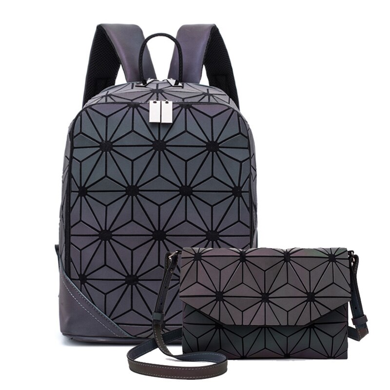 Nuovo Luminoso Zaino Delle Donne Zaino Reticolo Set Scuola Zaini per Teenage Girl Borse da Scuola Olografica Frizione Della Borsa Mochila