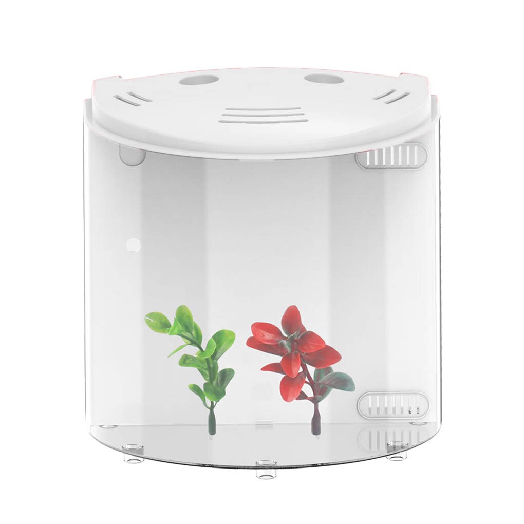 Usb akvarium kit med led belysning kraftfilter halvmåne form hem kontor dekoration fisk akvarium: Vit