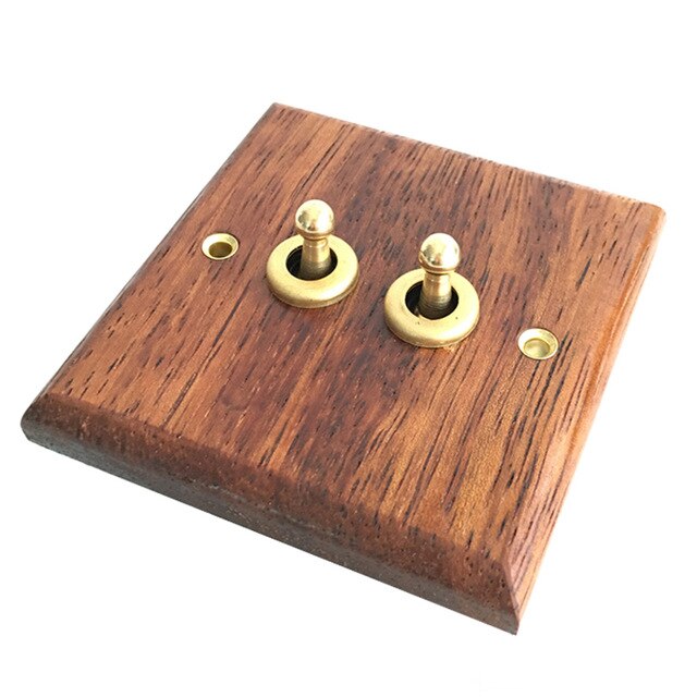 Wall Lights Switch Hand Made Retro Switch 10A 110V-250V Maple/Walnut Wood Panel Brass Lever 1 GANG/ 2 GANG Wall Switch: Light Brown 2