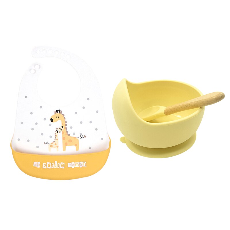 2 Stks/set Slabbers Kommen Lepel Set Waterdichte Siliconen Kinderen Meisje Jongen Slabbetjes Verstelbare Cartoon Peuter Schort Babyvoeding Stuff: set2