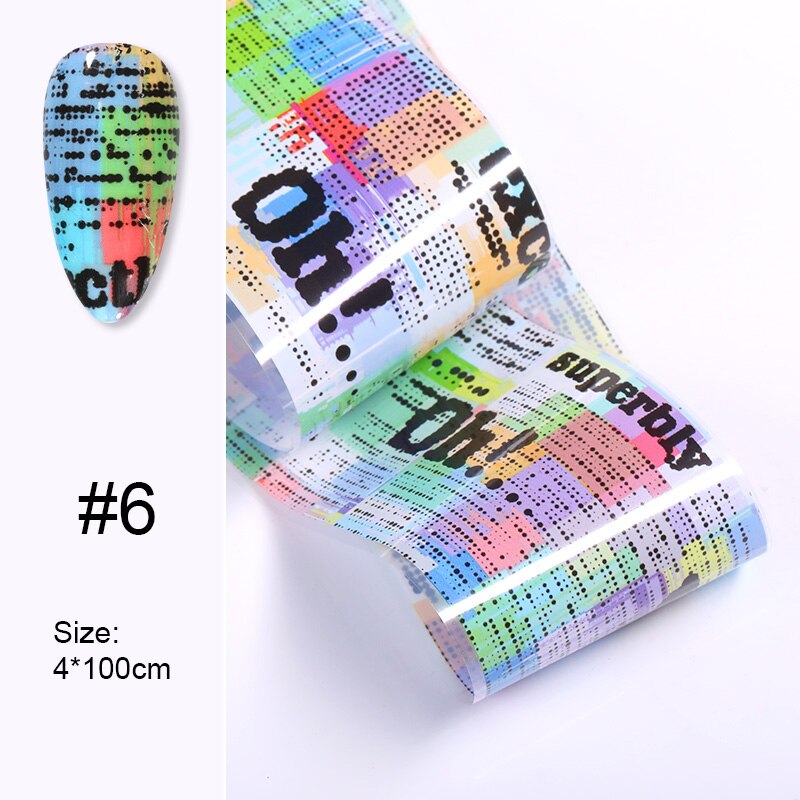 1 Doos Retro Nail Folie Krant Nail Serie Folies Nail Art Transfer Sticker Papier Kleurrijke Nail Art Decoraties Diy: 6