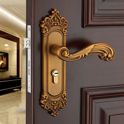 Silent room door lock Vintage aluminum alloy Interior door handle European style lock anti-theft door lock