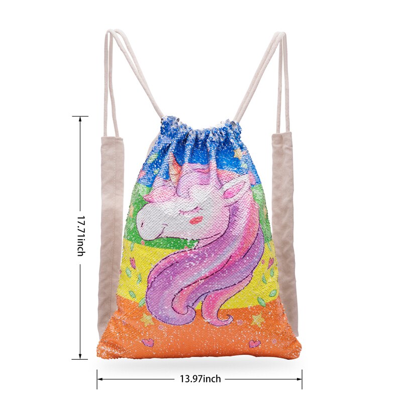 Outdoor Unicorn Drawstring Backpack Girls Sequin Patch Bags Cotton Shopping Soft Bag Travel Beach Backpack
