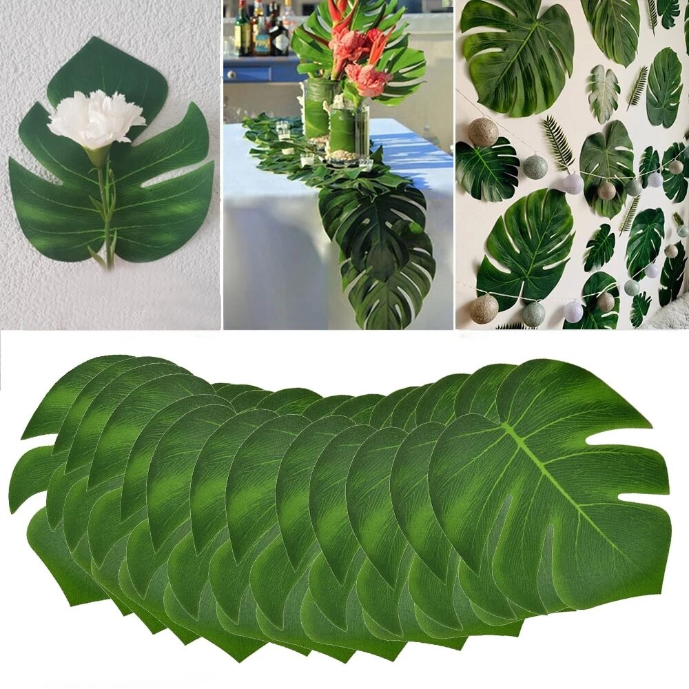 10/12pcs Artificial Tropical Palm Leaves Simulation Leaf Monstera Leaves For Hawaiian Luau Party Jungle Beach Theme Party Decor