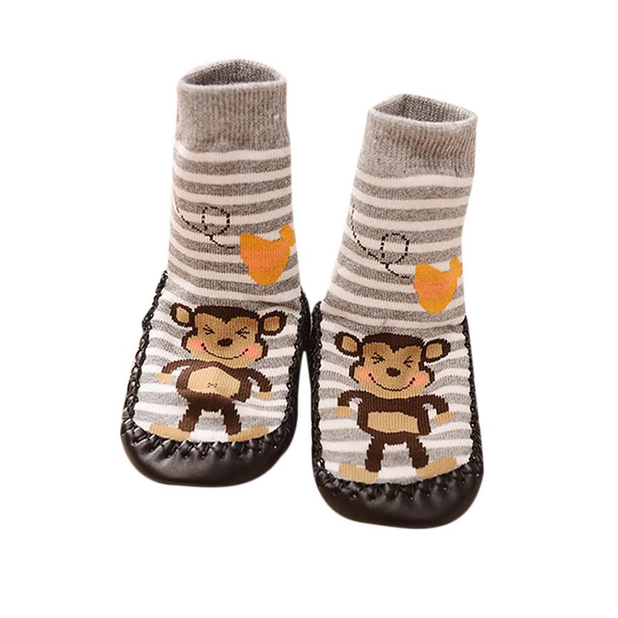 All season use Cartoon monkey Kids Toddler Baby Anti-slip Sock Shoes Boots Slipper Socks botas de bebes # factory supply