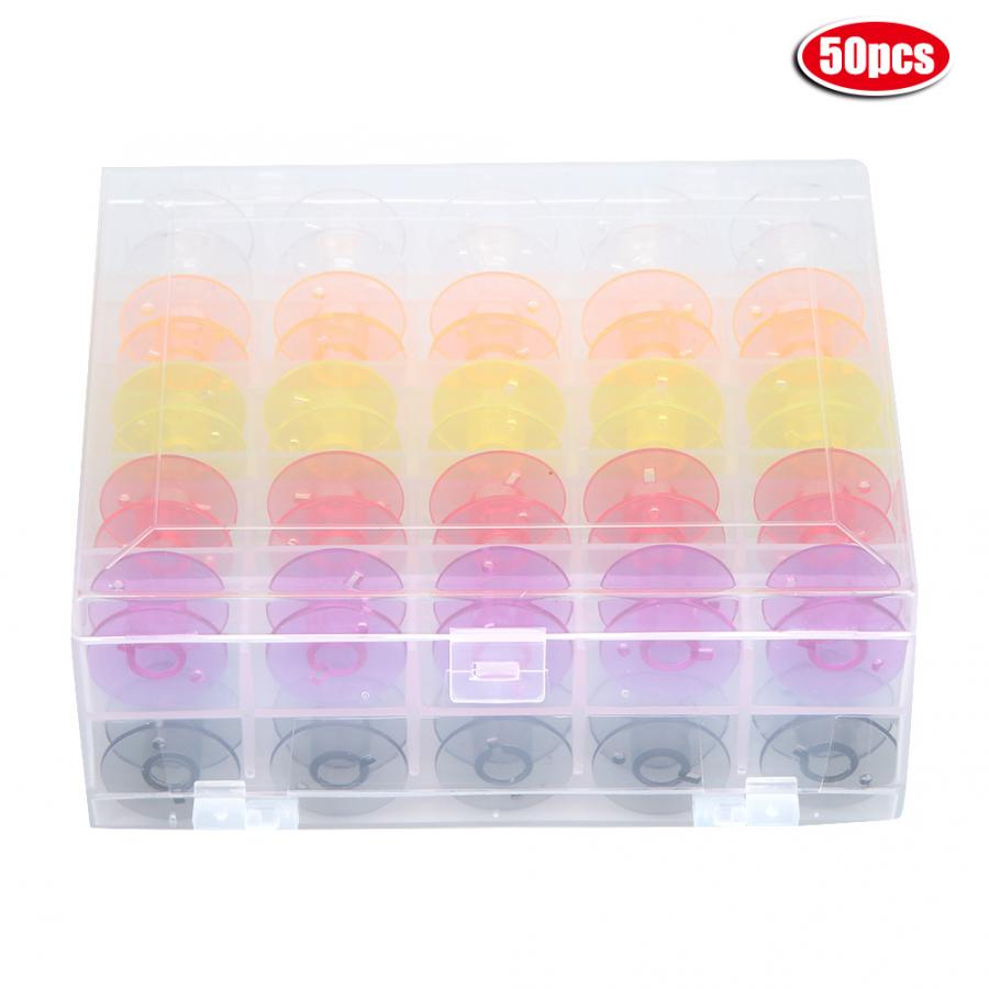 50PCS Double-deck Plastic Boxed Color Transparent Plastic Bobbins Sewing Machine Spool Tool Sewing Machine Storage Box