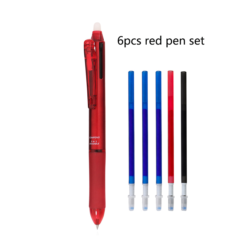Bolígrafo de Gel borrable 3 en 1, 5 colores, 0,7mm, tinta mágica roja, azul y negra, escuela, oficina, papelería de escritura Kawaii multifuncional