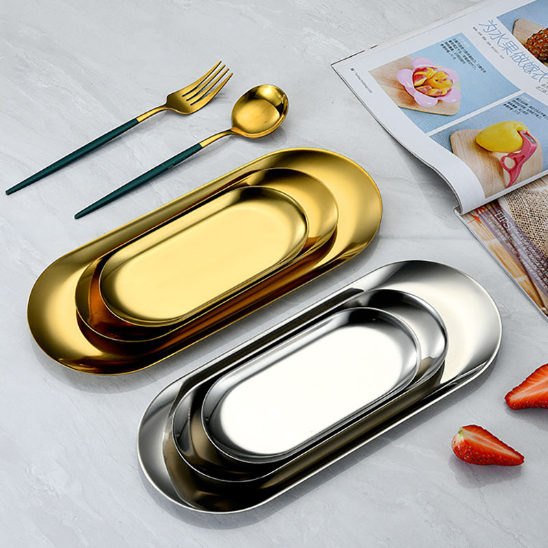 Ovaler Edelstahl Gold Speiseteller Desserttelle... – Grandado