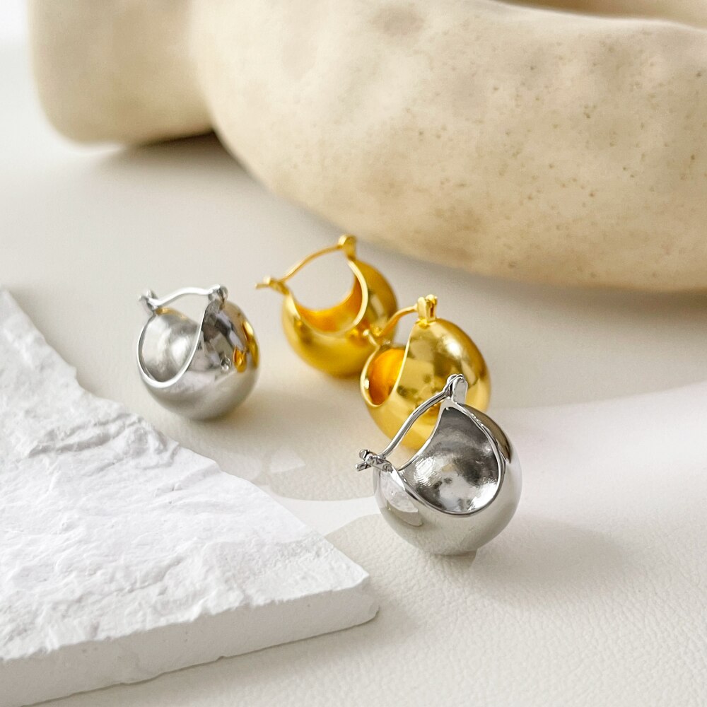 Peri&#39;sbox Minimalistische Elegante Gouden Bean Chunky Oorringen Voor Vrouwen Hollow Ronde Messing Huggie Oorbellen Party 2022