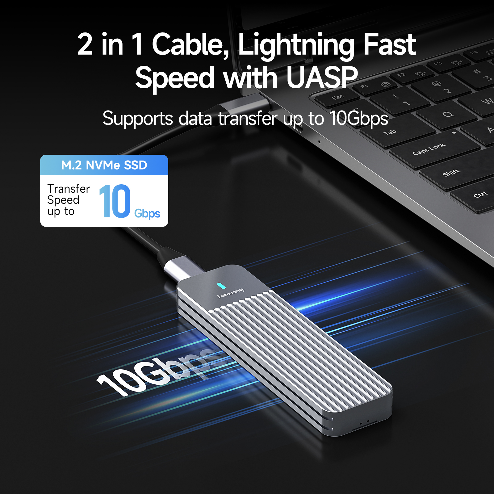 Fanxiang MD87 M.2 SSD Enclosure 10Gbps NVMe/NGFF-SATA Dual Protocol USB 3.2 Gen2 Type C Supports M/B+M Keys/2230/2242/2260/2280