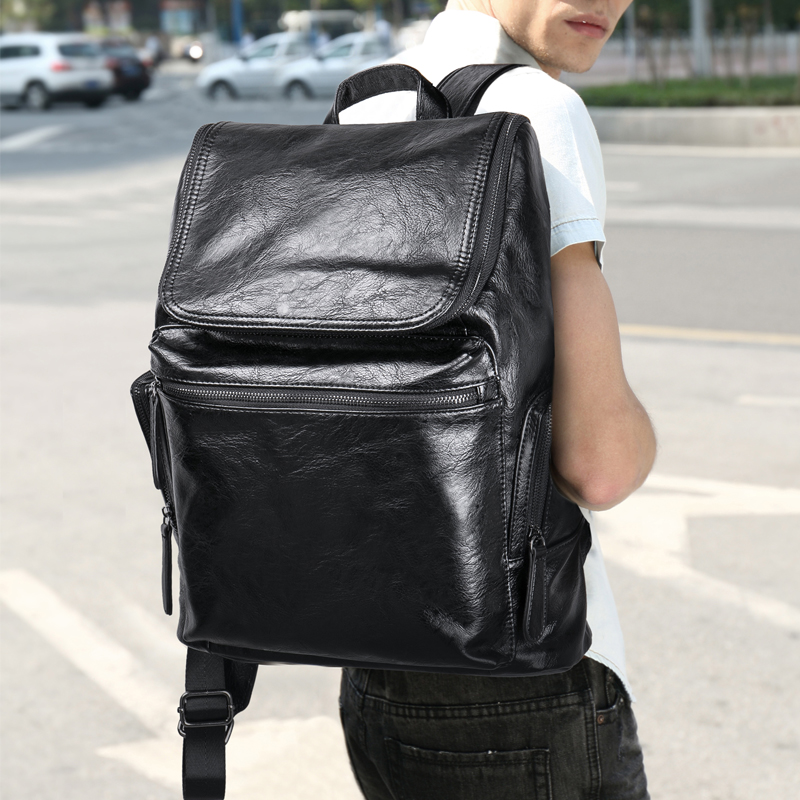 Solid lomme rygsække computer laptop tasker læder softback preppy blødt håndtag mænd skoletasker rejser store kapacitets rygsække