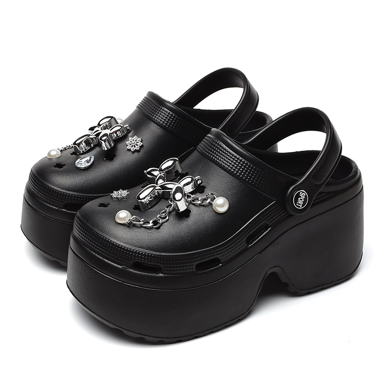Vrouwen Diy Klompen Klompen Sandalen Zomer 2024 Slip Op Wedge Platform Sandalen Vrouw Modeketen Dikke Zool Tuin Schoenen Dames: Black / 36