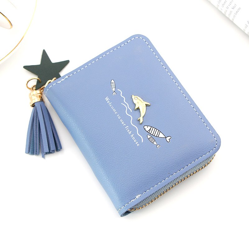 Kurze Frauen Geldbörsen Nette Liebe Quaste Haspe Geldbörse Karte Halfter Weibliche Kupplung Geld Tasche PU Leder Dame Reißverschluss: Blau