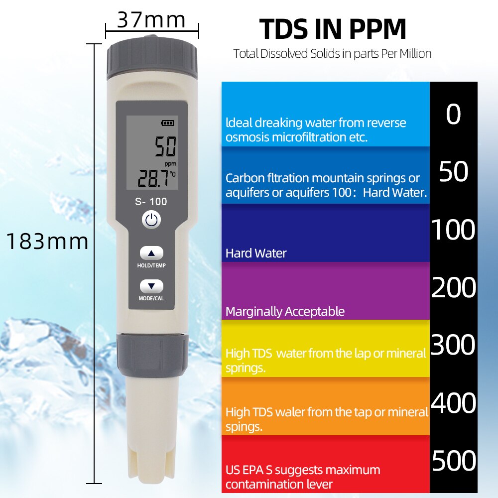 S-100 Salt Meter Salinity Tester 3 in 1 TEMP SAL TDS Meters Waterproof Salinometer Salty Gauge Water Measure Tool 40%