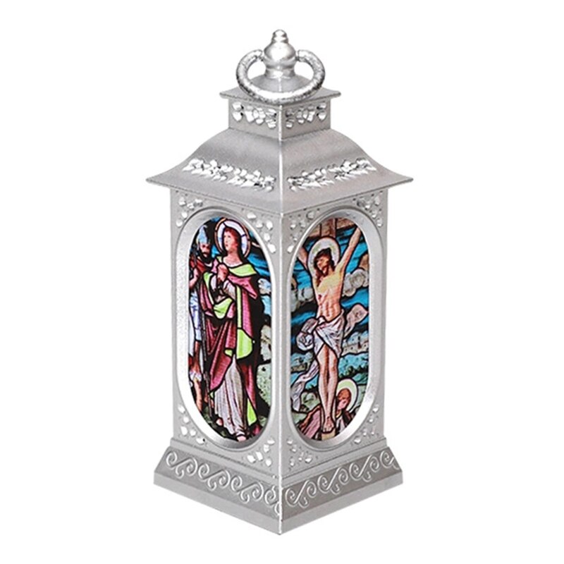 Adornos de lámpara LED de Navidad, colgante de luz de viento religioso de Jesús, decoración de linterna,: S
