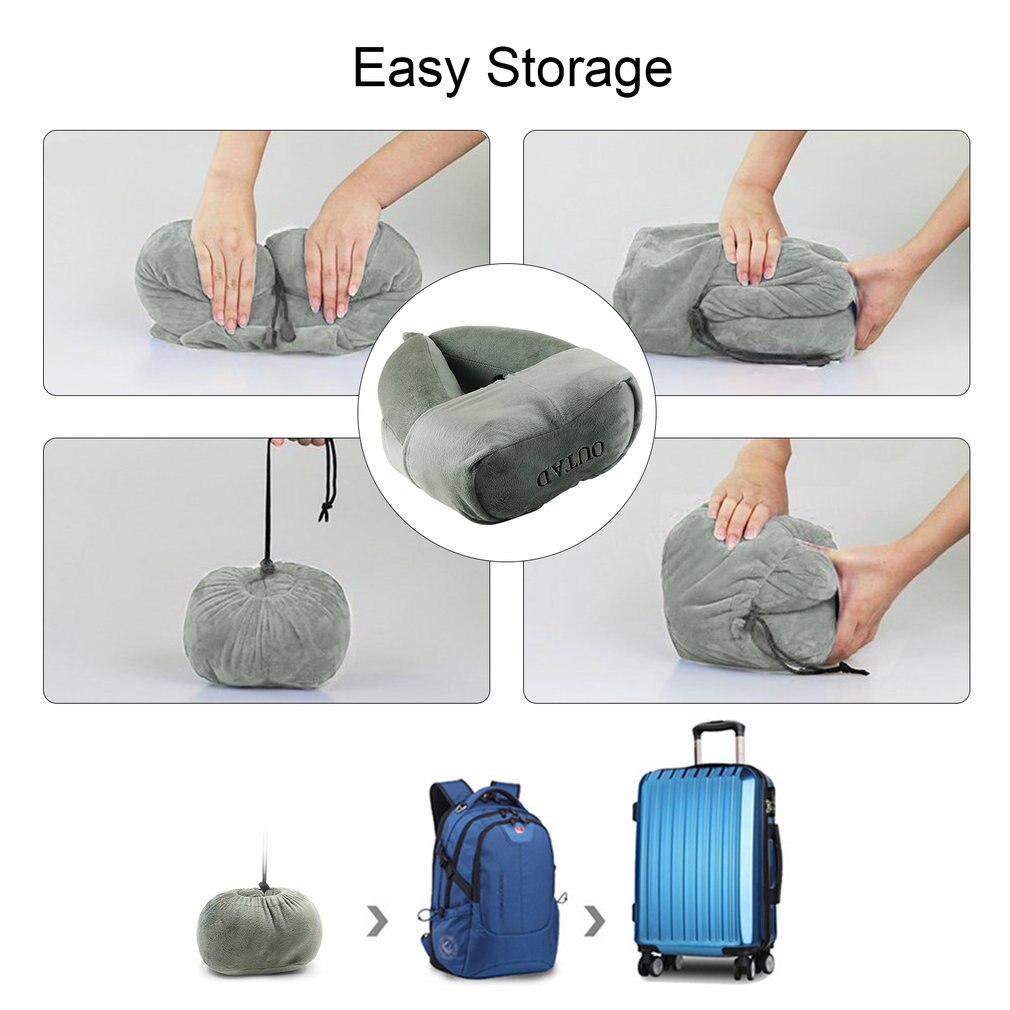 OUTAD, almohada portátil plegable en forma de U, cojín para el cuello, soporte para el cuello en un tren, avión, coche, autobús, Camping, dormir