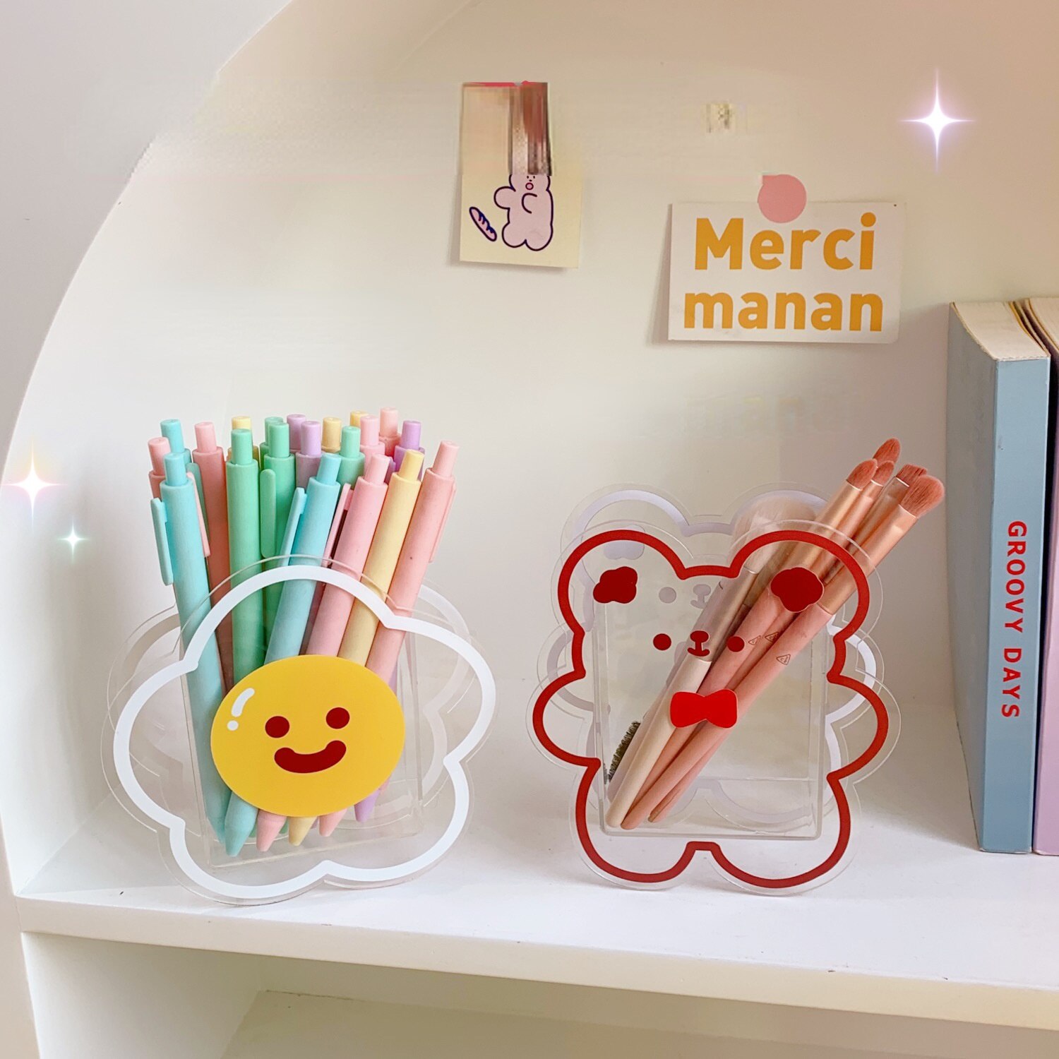 Organizador Kawaii para bolígrafos, caja de almacenamiento bonita, creativa, de acrílico, para decoración de escritorio, transparente, para estudiantes