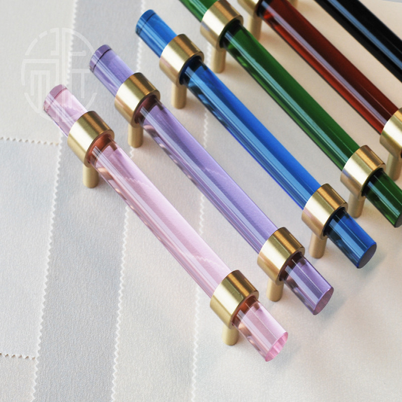 Poignée et boutons de porte d'armoire, style nordique moderne, pour armoire, commode, tiroir, cuivre pur, Double trou, cristal