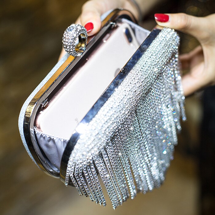 Style Clutch Crystal Women's Bag Tassel Mini Bag Banquet Bag Party Handbag Evening Bag Shoulder Cross-Body