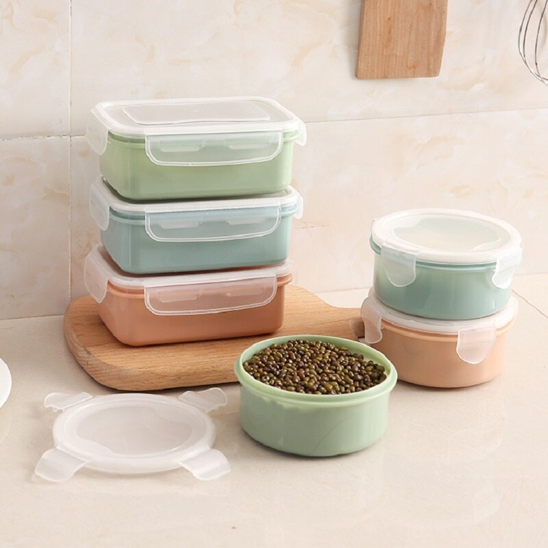 Round Mini Refrigerator Storage Box Kitchen Small Lunch Box Bento Box Plastic Storage Box Rectangular Sealed Box